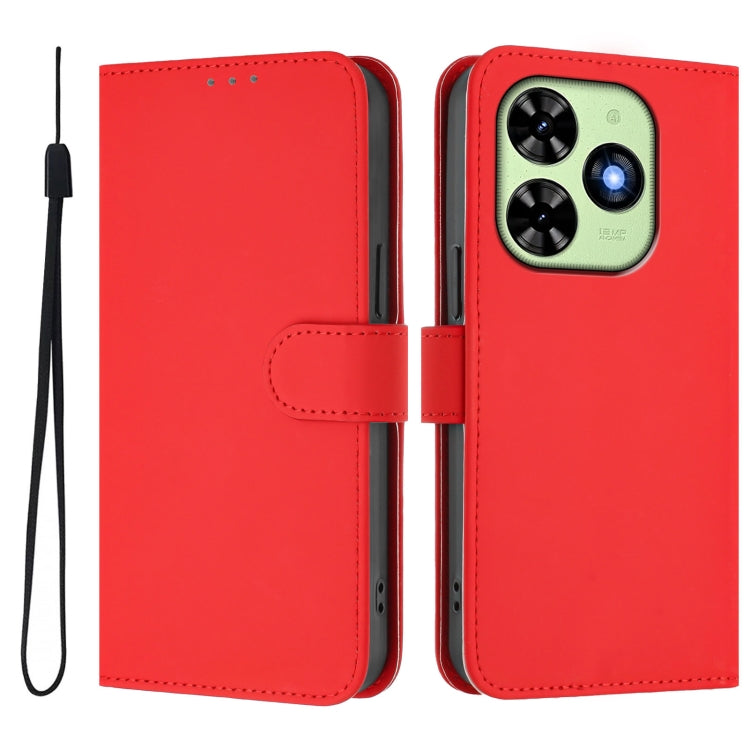 For Tecno Spark Go 2024 4G Skin Feel Solid Color Leather Phone Case with Lanyard