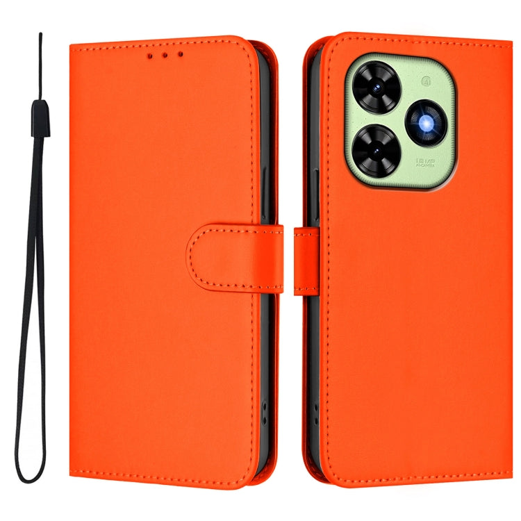 For Tecno Spark Go 2024 4G Skin Feel Solid Color Leather Phone Case with Lanyard