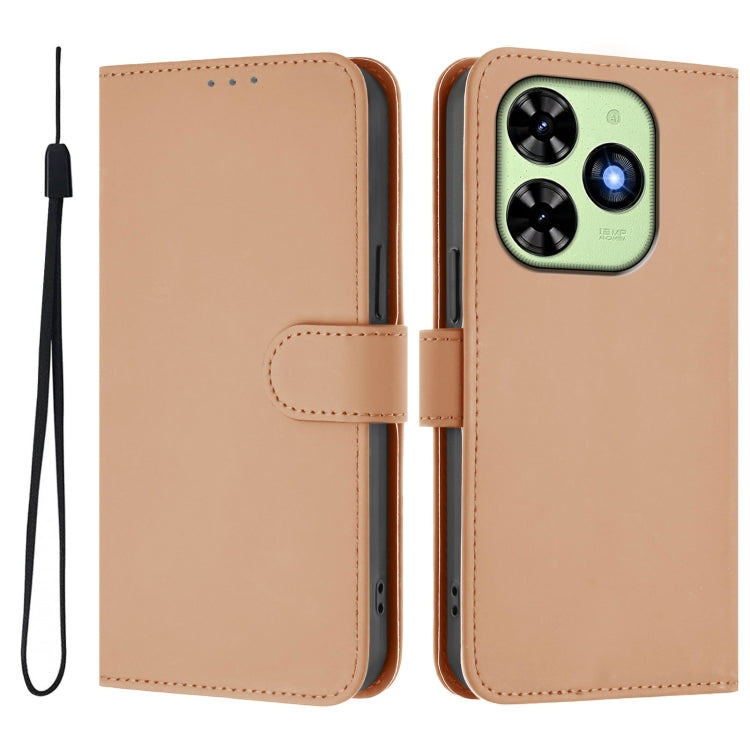 For Tecno Spark Go 2024 4G Skin Feel Solid Color Leather Phone Case with Lanyard