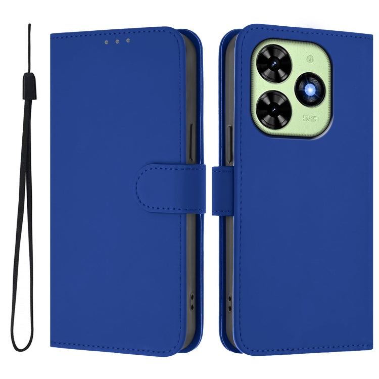 For Tecno Spark Go 2024 4G Skin Feel Solid Color Leather Phone Case with Lanyard
