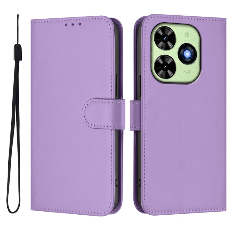 For Tecno Spark Go 2024 4G Skin Feel Solid Color Leather Phone Case with Lanyard