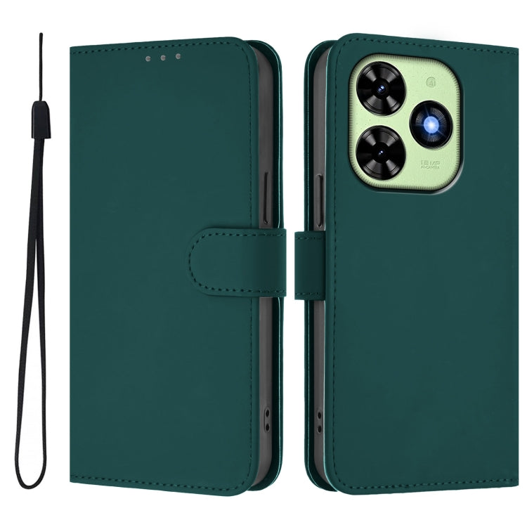 For Tecno Spark Go 2024 4G Skin Feel Solid Color Leather Phone Case with Lanyard