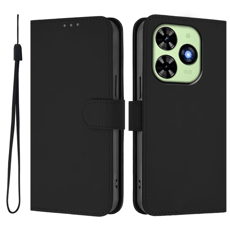 For Tecno Spark Go 2024 4G Skin Feel Solid Color Leather Phone Case with Lanyard