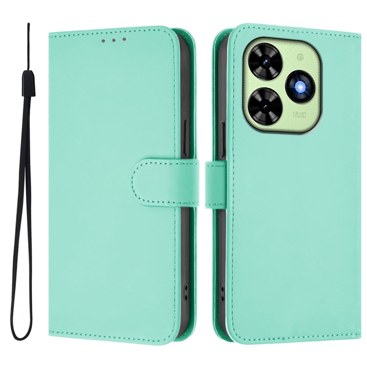 For Tecno Spark Go 2024 4G Skin Feel Solid Color Leather Phone Case with Lanyard