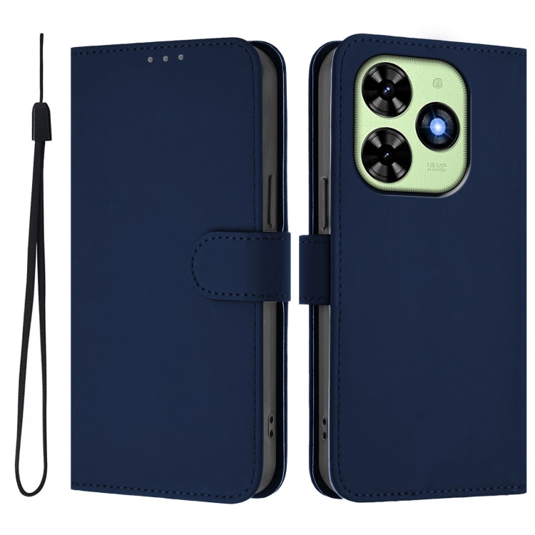 For Tecno Spark Go 2024 4G Skin Feel Solid Color Leather Phone Case with Lanyard