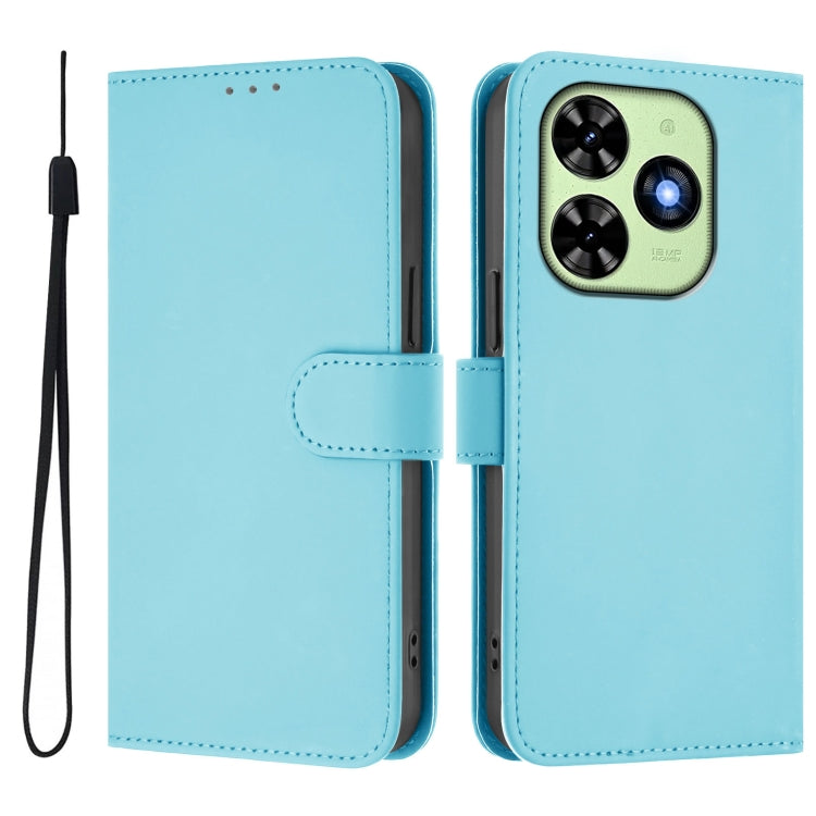 For Tecno Spark Go 2024 4G Skin Feel Solid Color Leather Phone Case with Lanyard