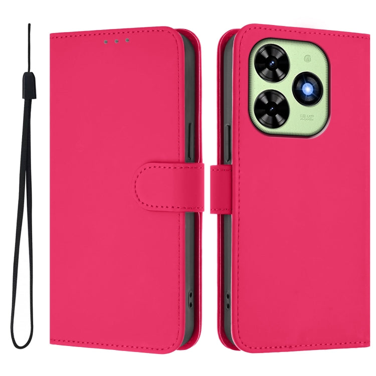 For Tecno Spark Go 2024 4G Skin Feel Solid Color Leather Phone Case with Lanyard