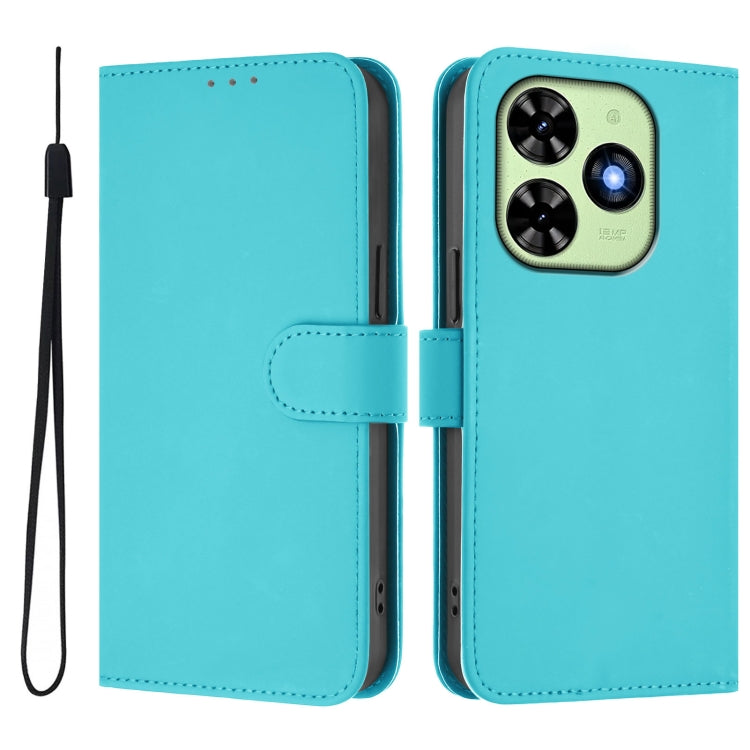 For Tecno Spark Go 2024 4G Skin Feel Solid Color Leather Phone Case with Lanyard