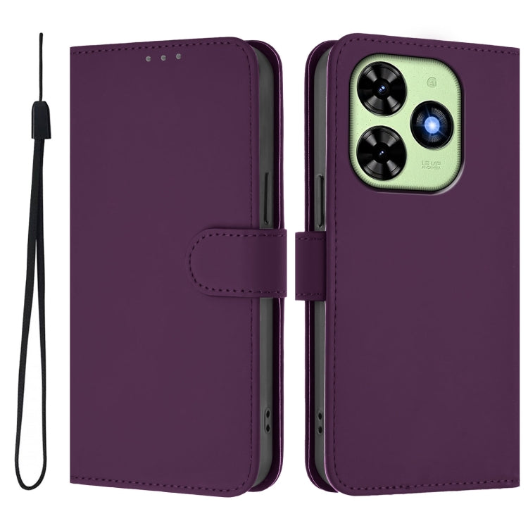 For Tecno Spark Go 2024 4G Skin Feel Solid Color Leather Phone Case with Lanyard