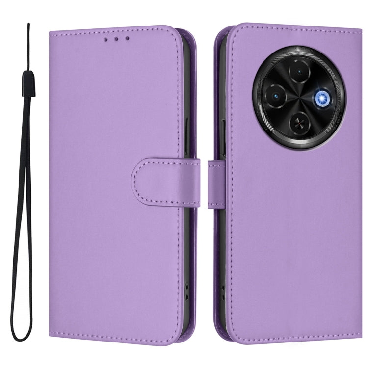 For Tecno Spark 30C 5G / Pop 9 5G Skin Feel Solid Color Leather Phone Case with Lanyard