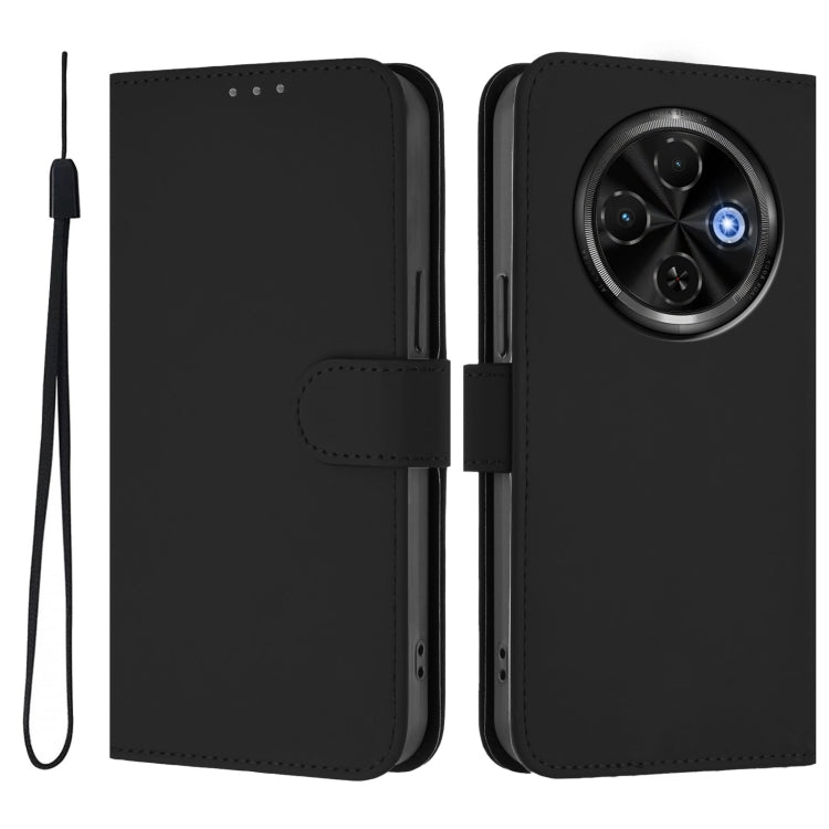 For Tecno Spark 30C 5G / Pop 9 5G Skin Feel Solid Color Leather Phone Case with Lanyard