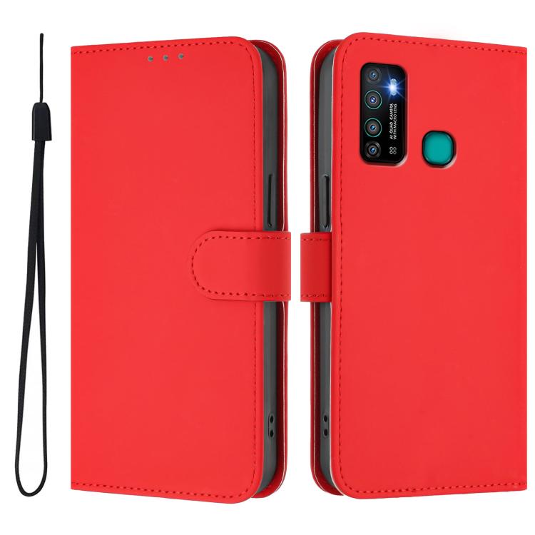 For Tecno Camon 15 Skin Feel Solid Color Leather Phone Case with Lanyard