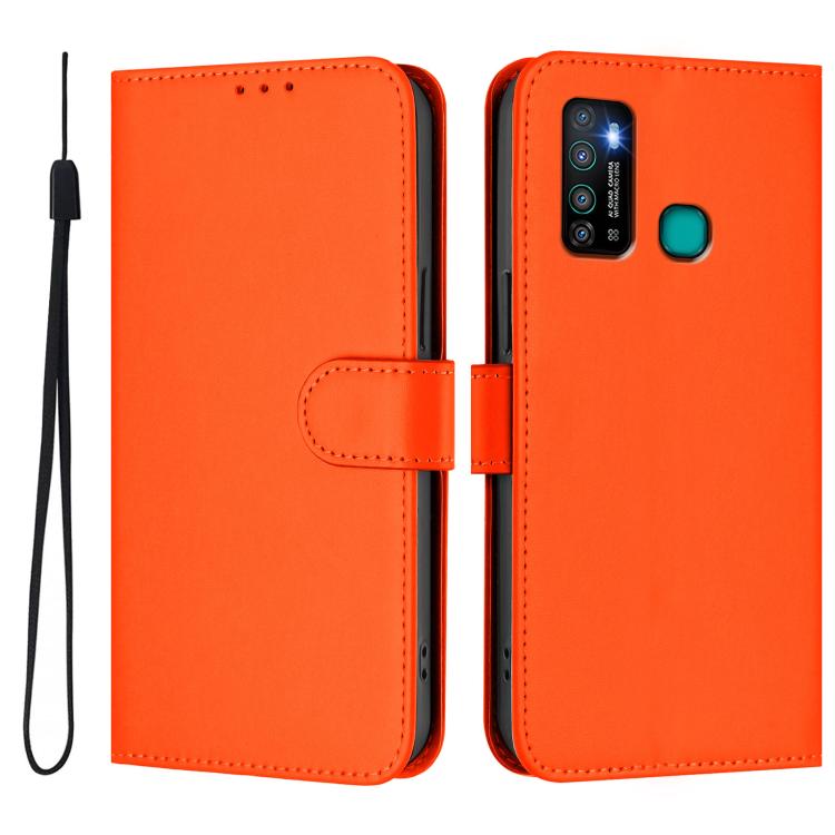 For Tecno Camon 15 Skin Feel Solid Color Leather Phone Case with Lanyard