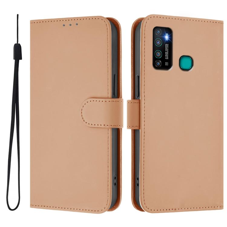 For Tecno Camon 15 Skin Feel Solid Color Leather Phone Case with Lanyard