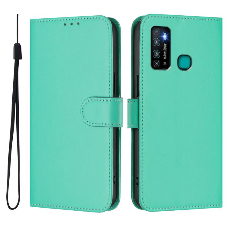For Tecno Camon 15 Skin Feel Solid Color Leather Phone Case with Lanyard