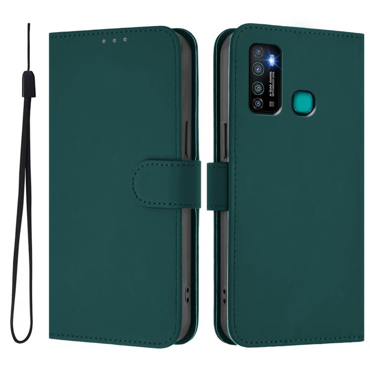 For Tecno Camon 15 Skin Feel Solid Color Leather Phone Case with Lanyard