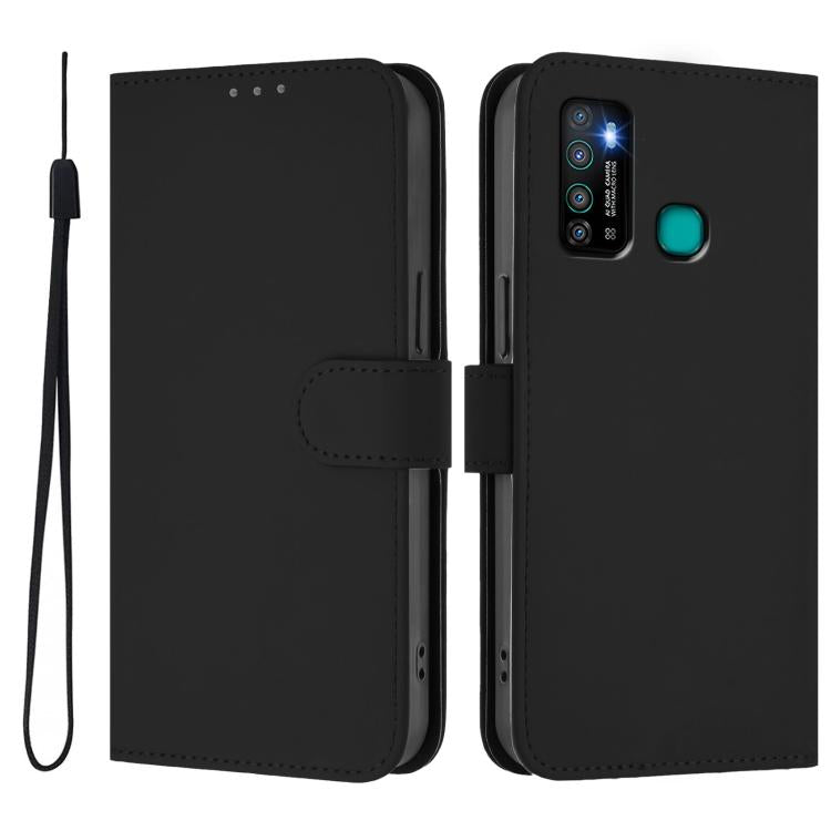 For Tecno Camon 15 Skin Feel Solid Color Leather Phone Case with Lanyard