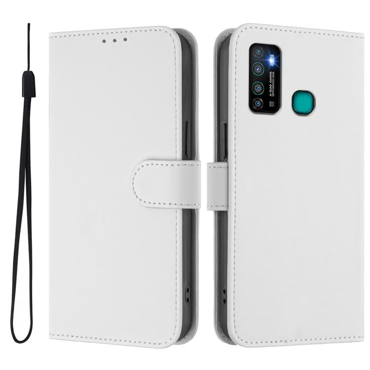 For Tecno Camon 15 Skin Feel Solid Color Leather Phone Case with Lanyard