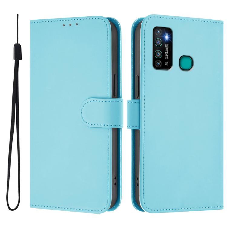 For Tecno Camon 15 Skin Feel Solid Color Leather Phone Case with Lanyard