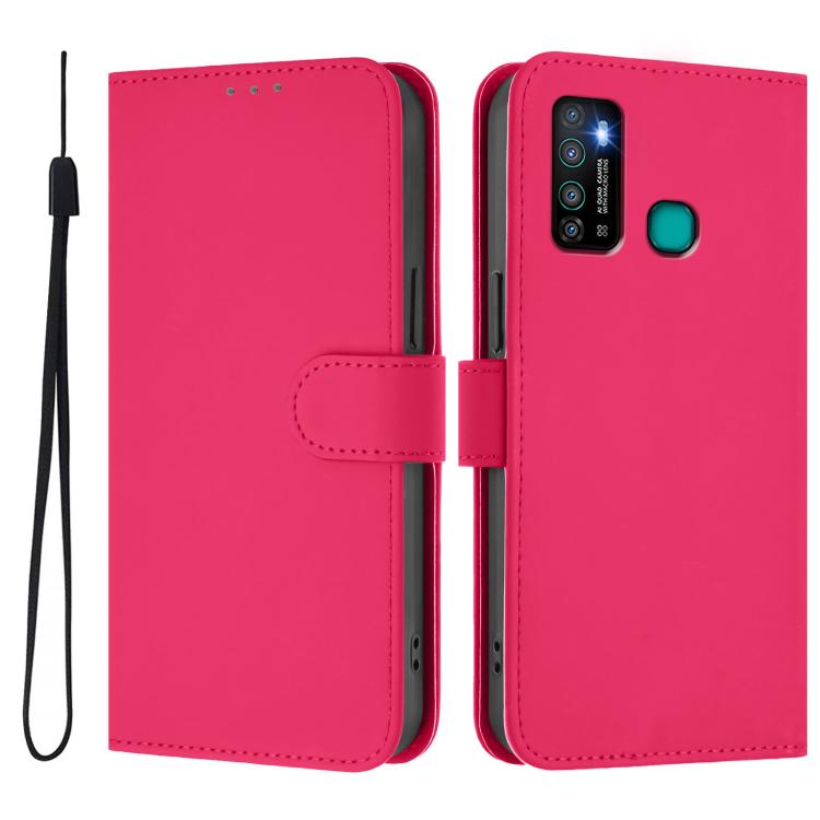 For Tecno Camon 15 Skin Feel Solid Color Leather Phone Case with Lanyard