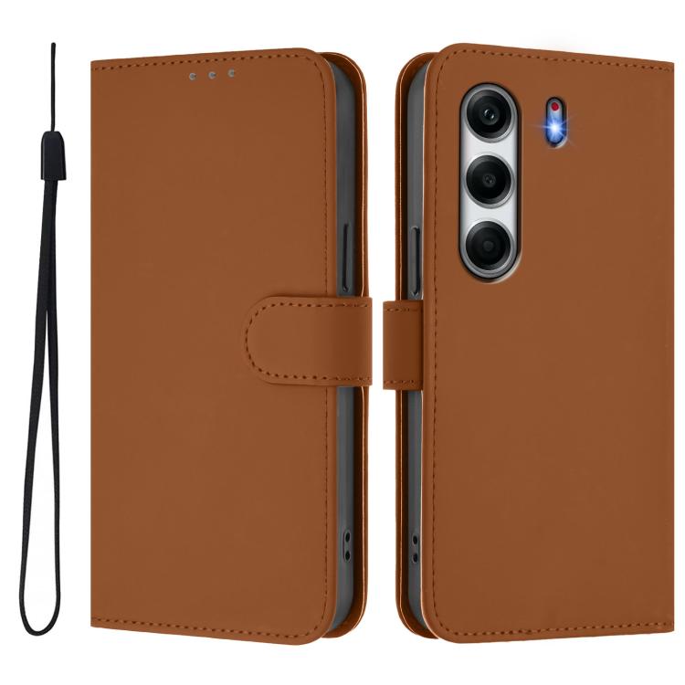 For Tecno Camon 40 4G Skin Feel Solid Color Leather Phone Case with Lanyard