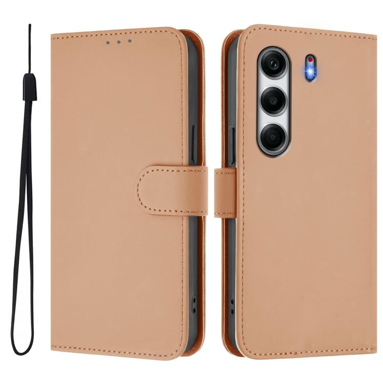 For Tecno Camon 40 4G Skin Feel Solid Color Leather Phone Case with Lanyard