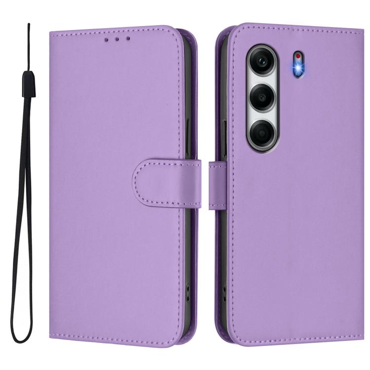 For Tecno Camon 40 4G Skin Feel Solid Color Leather Phone Case with Lanyard