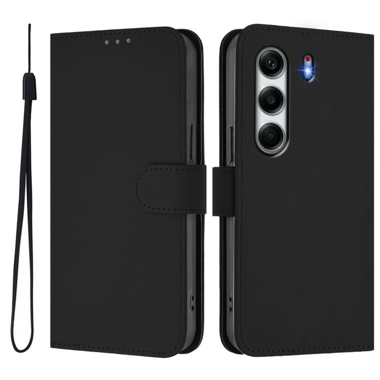 For Tecno Camon 40 4G Skin Feel Solid Color Leather Phone Case with Lanyard