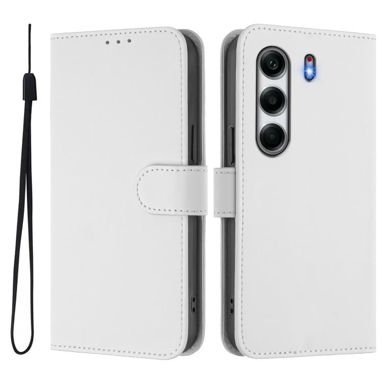 For Tecno Camon 40 4G Skin Feel Solid Color Leather Phone Case with Lanyard