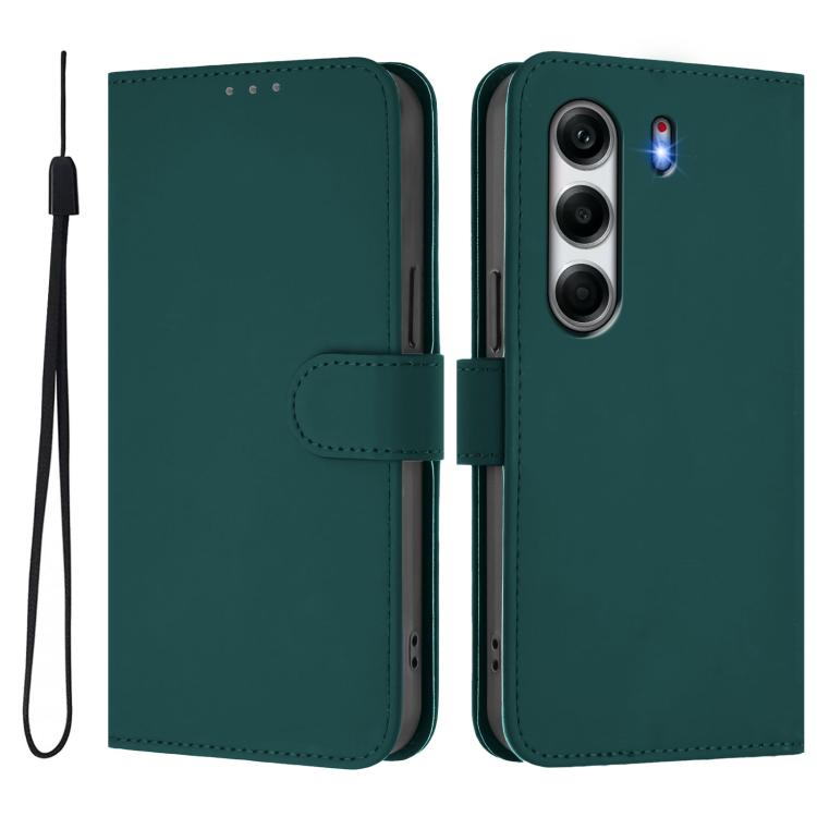 For Tecno Camon 40 Pro 4G Skin Feel Solid Color Leather Phone Case with Lanyard
