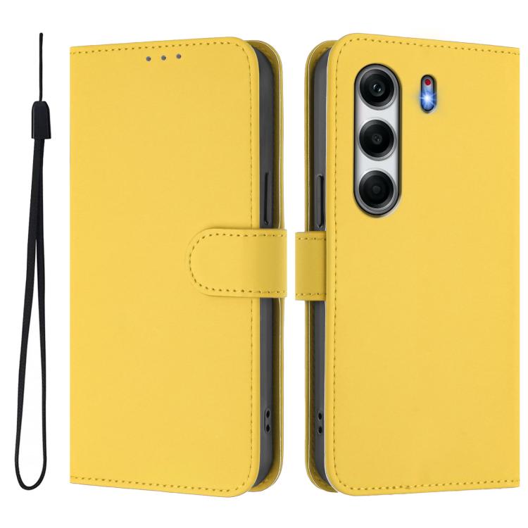 For Tecno Camon 40 Pro 4G Skin Feel Solid Color Leather Phone Case with Lanyard