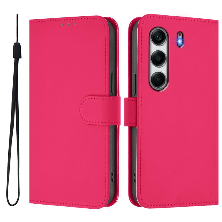 For Tecno Camon 40 Pro 4G Skin Feel Solid Color Leather Phone Case with Lanyard