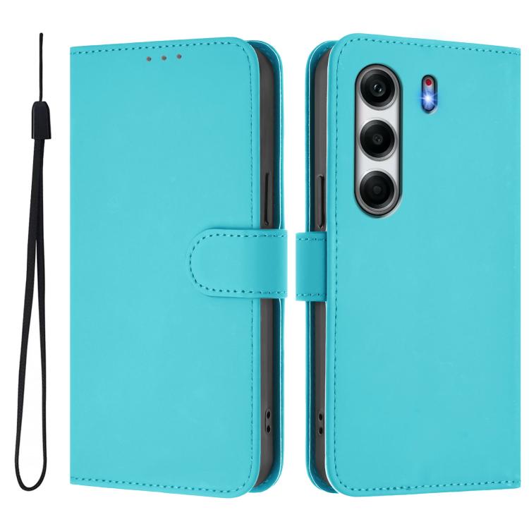 For Tecno Camon 40 Pro 4G Skin Feel Solid Color Leather Phone Case with Lanyard