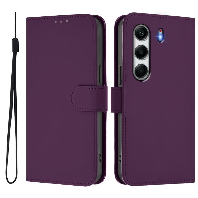 For Tecno Camon 40 Pro 4G Skin Feel Solid Color Leather Phone Case with Lanyard