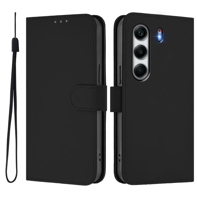 For Tecno Camon 40 Pro 5G Skin Feel Solid Color Leather Phone Case with Lanyard