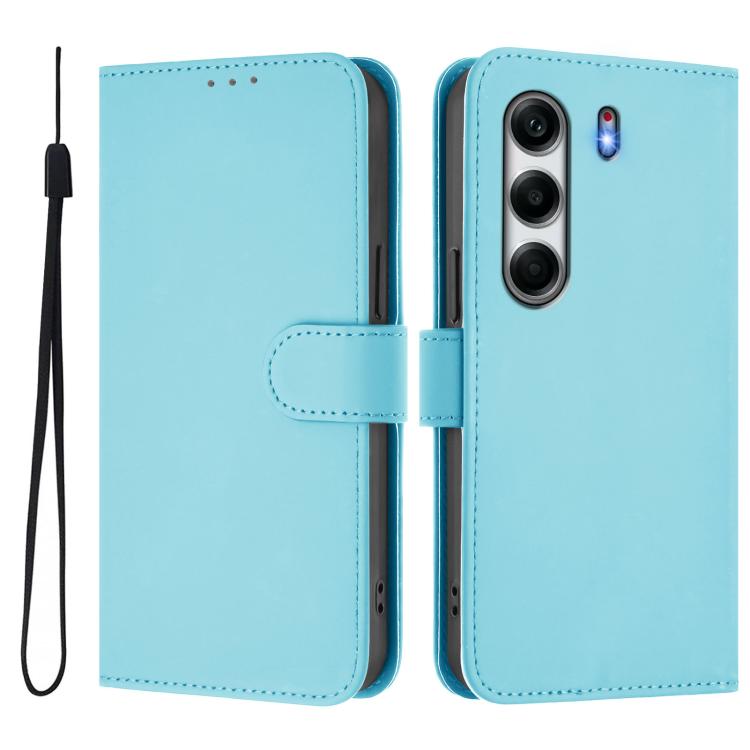 For Tecno Camon 40 Pro 5G Skin Feel Solid Color Leather Phone Case with Lanyard
