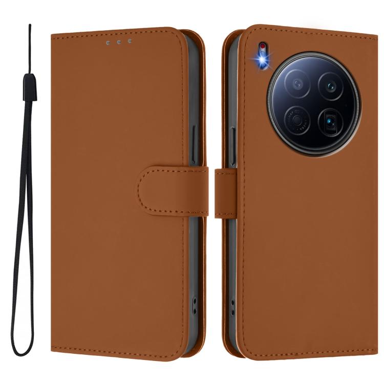 For Tecno Camon 40 Premier Skin Feel Solid Color Leather Phone Case with Lanyard