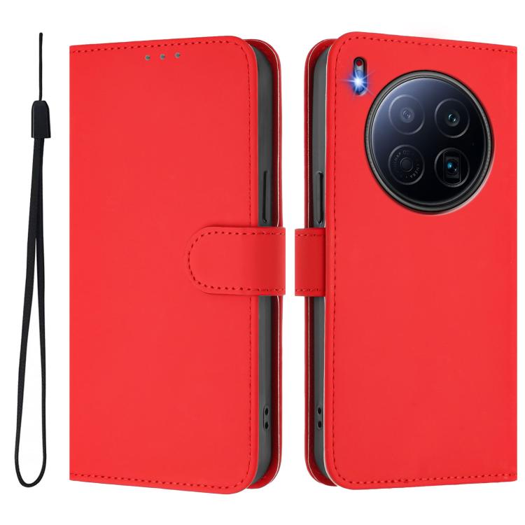 For Tecno Camon 40 Premier Skin Feel Solid Color Leather Phone Case with Lanyard