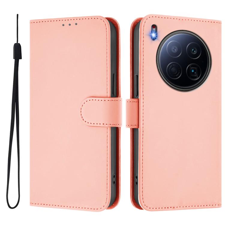 For Tecno Camon 40 Premier Skin Feel Solid Color Leather Phone Case with Lanyard