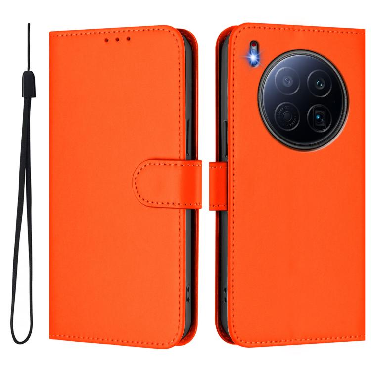 For Tecno Camon 40 Premier Skin Feel Solid Color Leather Phone Case with Lanyard