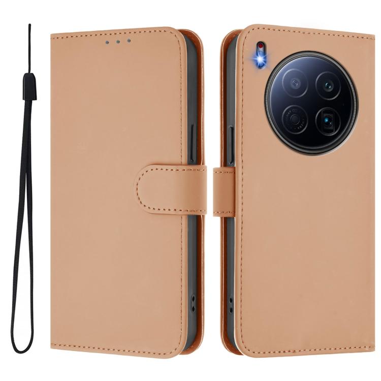 For Tecno Camon 40 Premier Skin Feel Solid Color Leather Phone Case with Lanyard