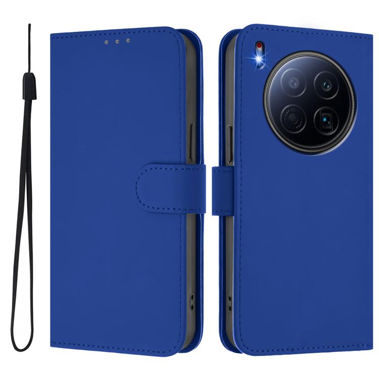 For Tecno Camon 40 Premier Skin Feel Solid Color Leather Phone Case with Lanyard
