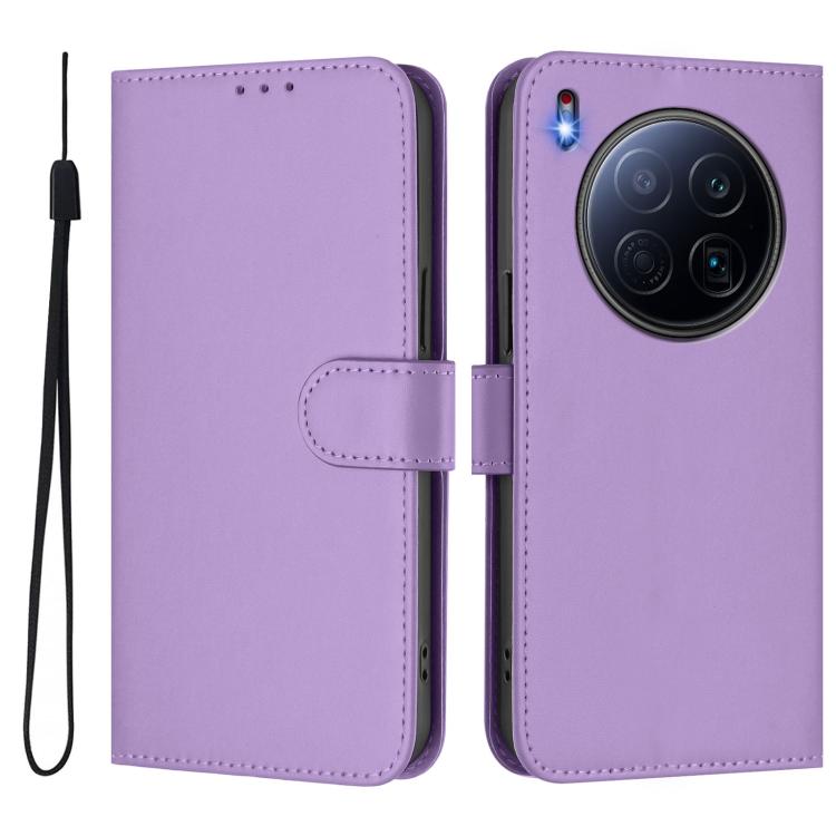 For Tecno Camon 40 Premier Skin Feel Solid Color Leather Phone Case with Lanyard