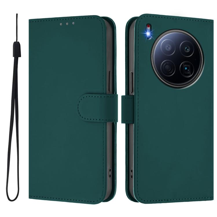 For Tecno Camon 40 Premier Skin Feel Solid Color Leather Phone Case with Lanyard
