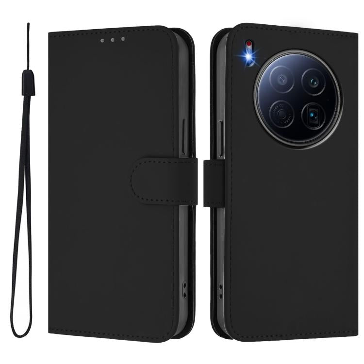 For Tecno Camon 40 Premier Skin Feel Solid Color Leather Phone Case with Lanyard