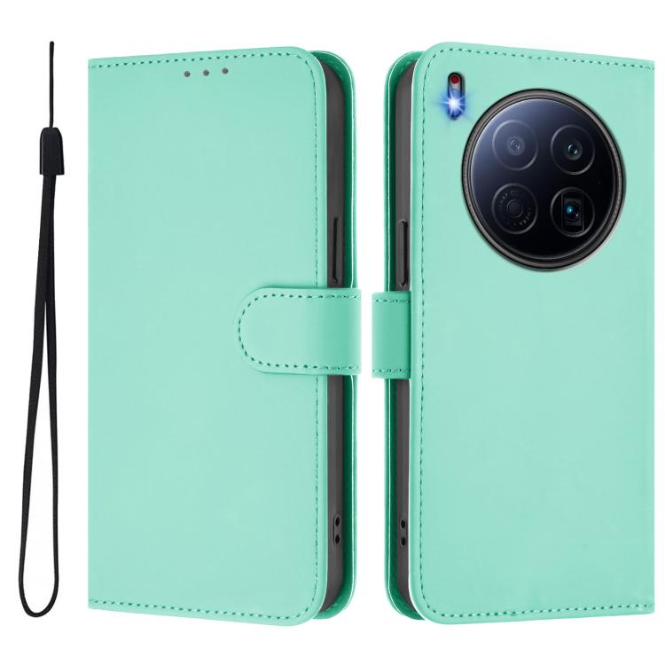 For Tecno Camon 40 Premier Skin Feel Solid Color Leather Phone Case with Lanyard