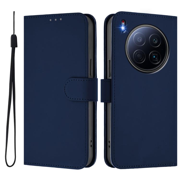 For Tecno Camon 40 Premier Skin Feel Solid Color Leather Phone Case with Lanyard