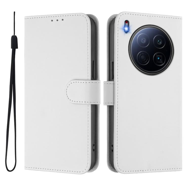 For Tecno Camon 40 Premier Skin Feel Solid Color Leather Phone Case with Lanyard