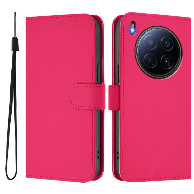 For Tecno Camon 40 Premier Skin Feel Solid Color Leather Phone Case with Lanyard