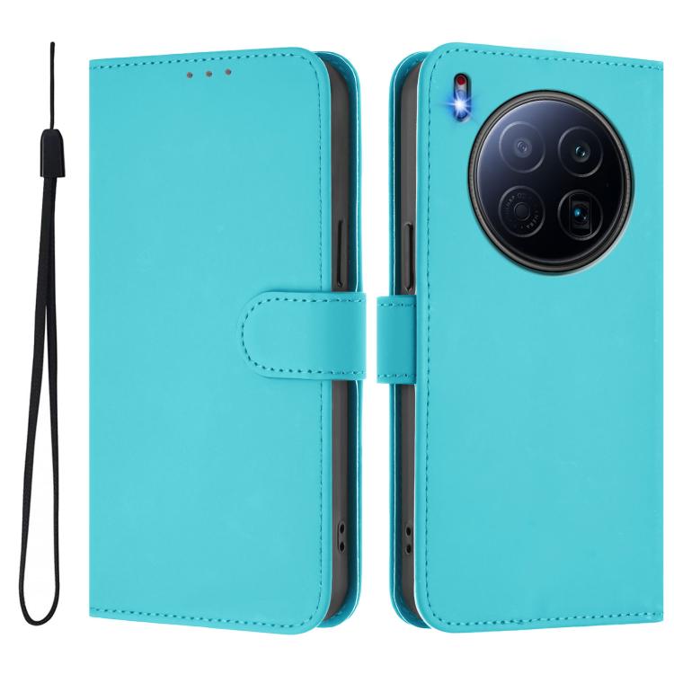 For Tecno Camon 40 Premier Skin Feel Solid Color Leather Phone Case with Lanyard